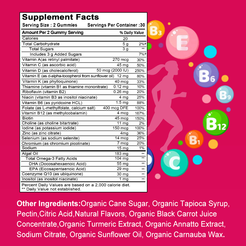 Multivitamin Gummy Adult - Gomitas multivitaminas para mujer: contiene Omega-3